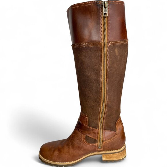 Timberland Bethal Tall Brown Leather Riding Zip Winter Harness Boots Women's 6 - Picture 7 of 14